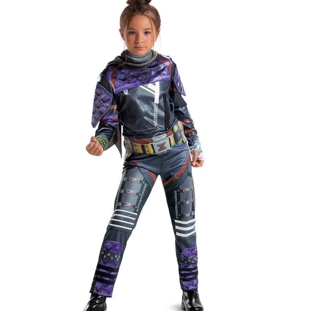 Apex Legend Wraith Costume Purple & Black Tactical Design Jumpsuit lg 10-12